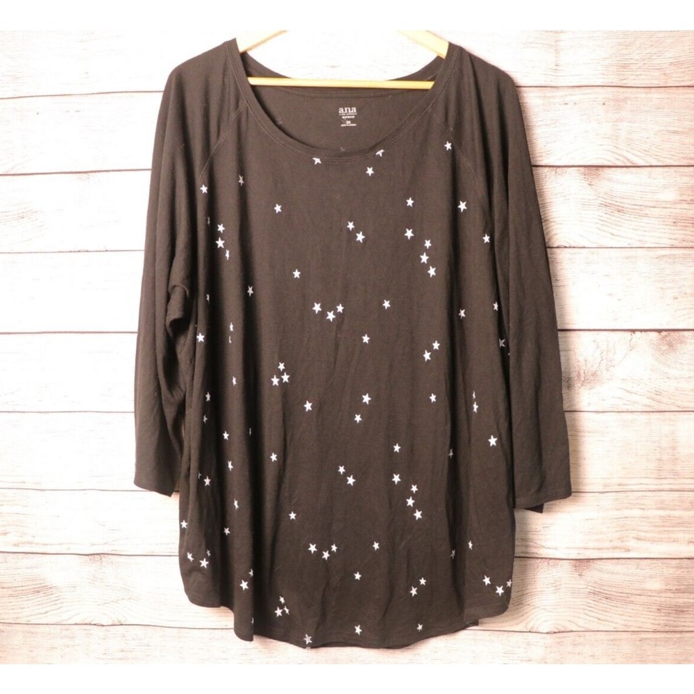 A.N.A Black 3X star long sleeved Top Plus Size